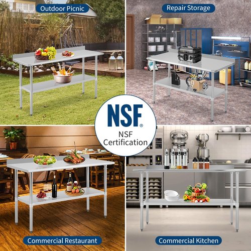 GarveeTech 24x60 Inch Heavy Duty Stainless Steel Prep Table with Backsplash & Adjustable Shelf, NSF Certified Commercial Work Table, Anti-Rust & Easy to Clean for Home Restaurant Hotel