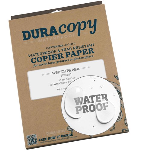 Rite in the Rain Waterproof (DURACOPY) Copier Paper, 8.5" x 11", White, 100 Sheet Pack (No. 6511)