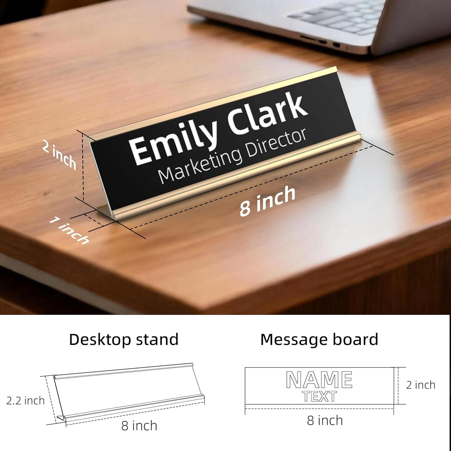 Skiennix Personalized Desk Name Plate - Custom Engraved Office Nameplate | 2x8 Inch, Name & Title