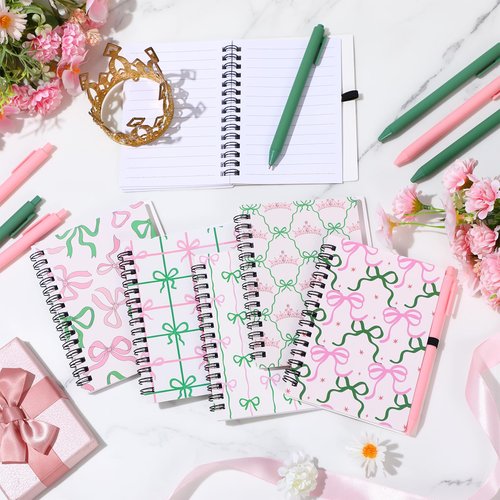 Resurhang 24 Pcs Princess and Witch Notebook Pen Pink and Green Party Favors Pink and Green Bow Ballpoint Pen Magical Crown 3.9 x 5.5 in Notebook Birthday Party Supplies Gift for Friend Office School