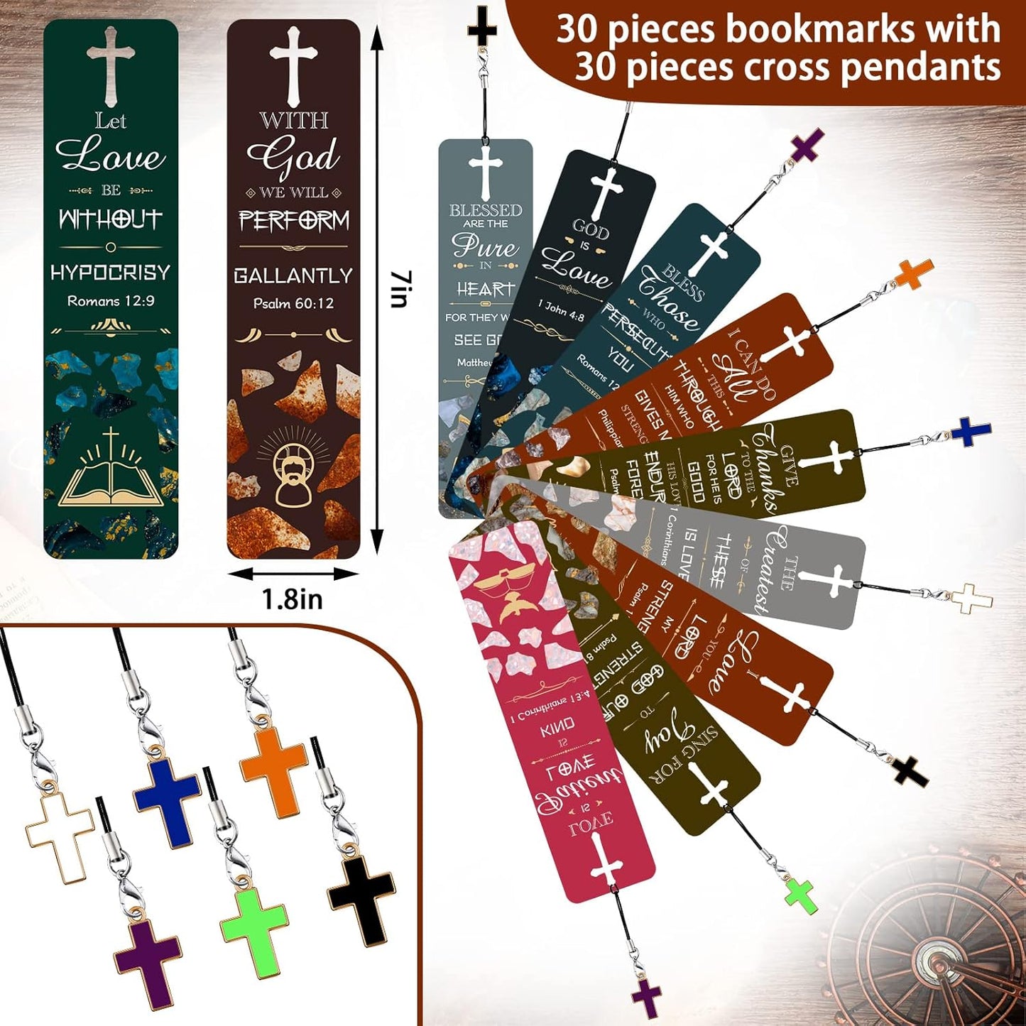Skiennix Bible Verses Bookmarks - 30 Inspirational Cross Pendants | Perfect Christian Gifts for All Ages