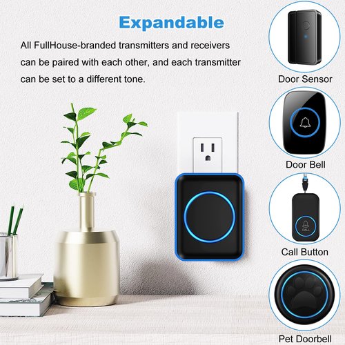 Caregiver Pager, FullHouse Wireless Call Button 1000+ Feet, SOS Alert Nurse Calling Elderly Fall Help System for Patient/Disabled Monitoring at Home, IP55 Waterproof