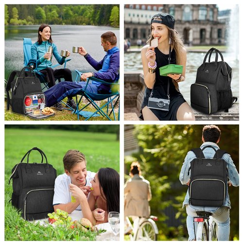 MATEIN Lunch Backpack for Women, Insulated Cooler Backpack Lunch Bag with USB Charging Port for Men, 15.6 Inch Leakproof Laptop College Tote Work Bag Teacher Nurse Picnic Office Commuter Travel, Black