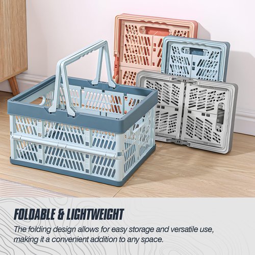 Domiella 2-Pack Foldable Storage Baskets, Collapsible PP Crates with Handles - 20L Capacity, Strong and Portable for Home Organization, Picnic and Shopping, Pink