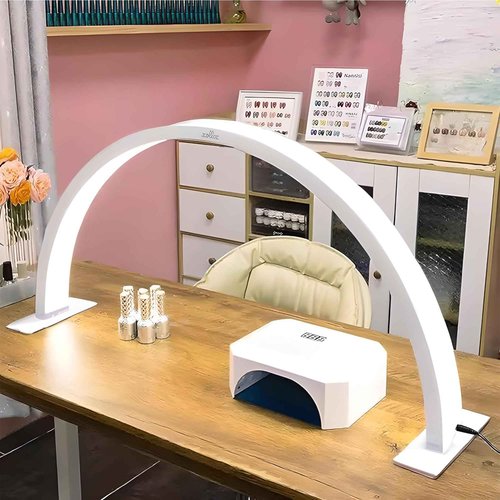 XOLLOZ Half Moon Nail Desk Lamp – 3360 Lumen LED Light for Nail Techs, Tattoo & Lash Work, Moon Light for Desk – Sleek White Design, Button Control