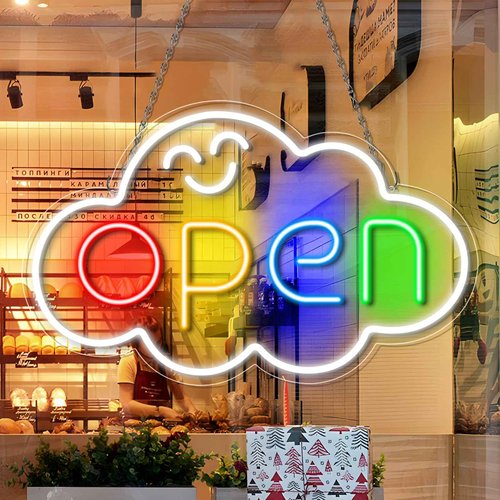 Super Bright Open Signs for Business, 22.8"x 14.5" Large LED Open Neon Sign, Open Sign LED with 12V Adapter & ON/OFF Switch, Light Up Signs for Window Stores Office Bar Cafe Wall Party