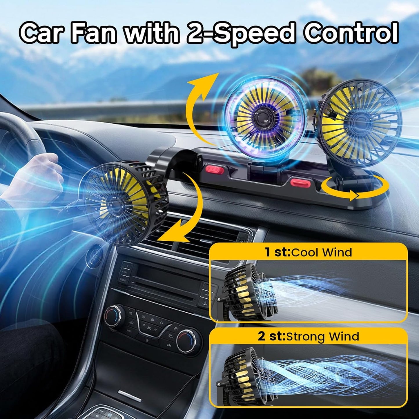 Skiennix Portable 3-Head Car Cooling Fan - Efficient Vehicle Air Circulation | Cigarette Lighter Plug