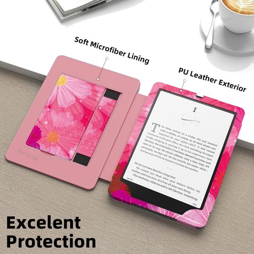 Famavala Slim Foldable Stand Case for 7" inch (12th Generation 2024) with Auto Wake/Sleep, Hand Strap; not fit for Boox Palma2 (Pink Flower)