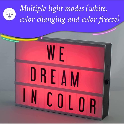 My Cinema Lightbox - RGB Color Changing LED Message Board | 100 Letters & Numbers, 7.8" x 5.9" Display for Home or Events