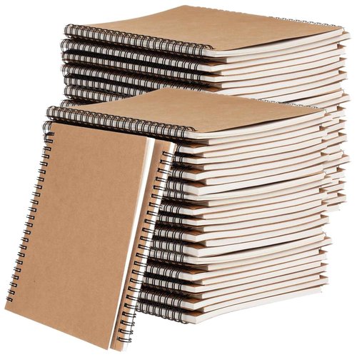 Lnrueg 48 Pcs A5 Spiral Notebooks - Brown Kraft Paper Cover Notebooks, Hardcover Lined Notebooks, Sturdy Travel Journals with Smooth 70GSM Paper for School, Office, Travel, 100 Pages