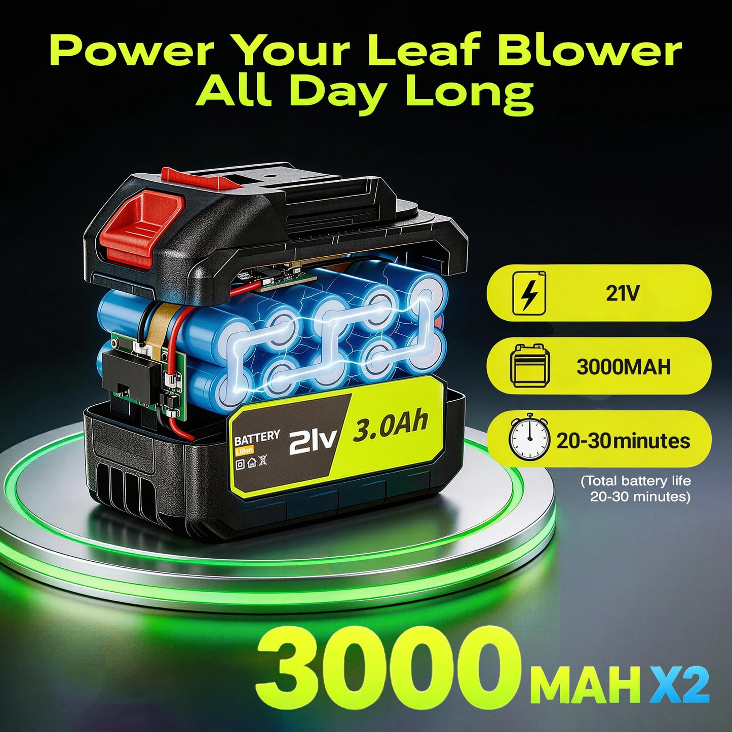 IOOKNA Leaf Blower Cordless, 100000 RPM Electric Portable Leaf Blower with 21V, 2 x 3.0Ah Battery, Ultra-Light Turbo Handheld Blower for Leaves, Patio, Snow, Lawn, Dust