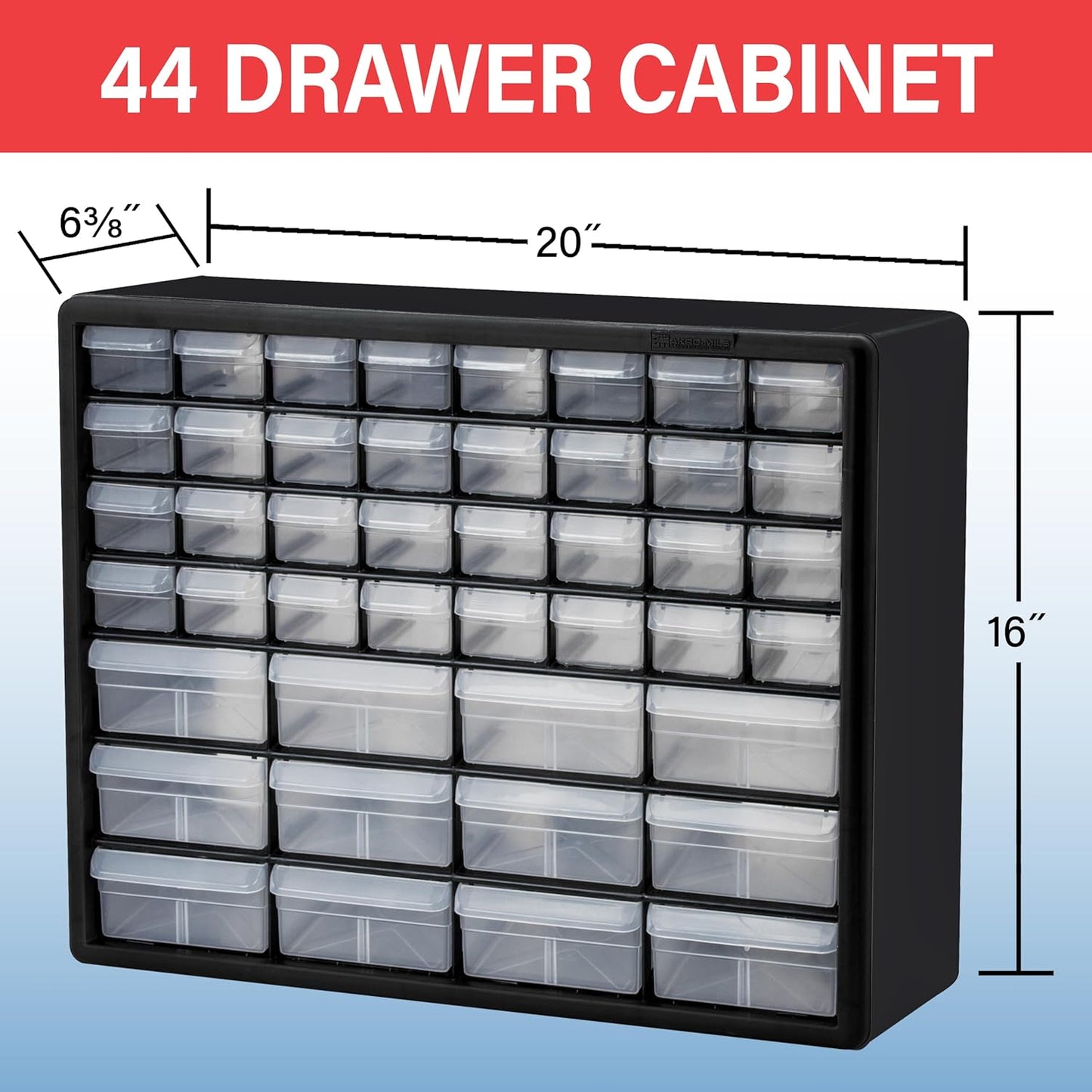 Akro-Mils 44-Drawer Storage Cabinet - Versatile Organizer for Garage, Crafts, Makeup | 20" W x 6" D x 16" H, Black