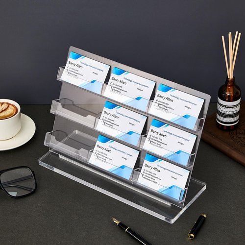 Dunzoom Business Card Holder for Desk 9 Slots Freestanding Acrylic Business Card Holder Display Stand Multiple Organizer for Office Meeting Exhibition Home