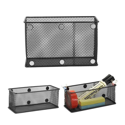 Neudeco Locker Shelf Organizer, Magnetic Pencil Holder, Metal Storage Basket for Whiteboard, Refrigerator, Ideal Cabinet for School, Black (Pack 3M)