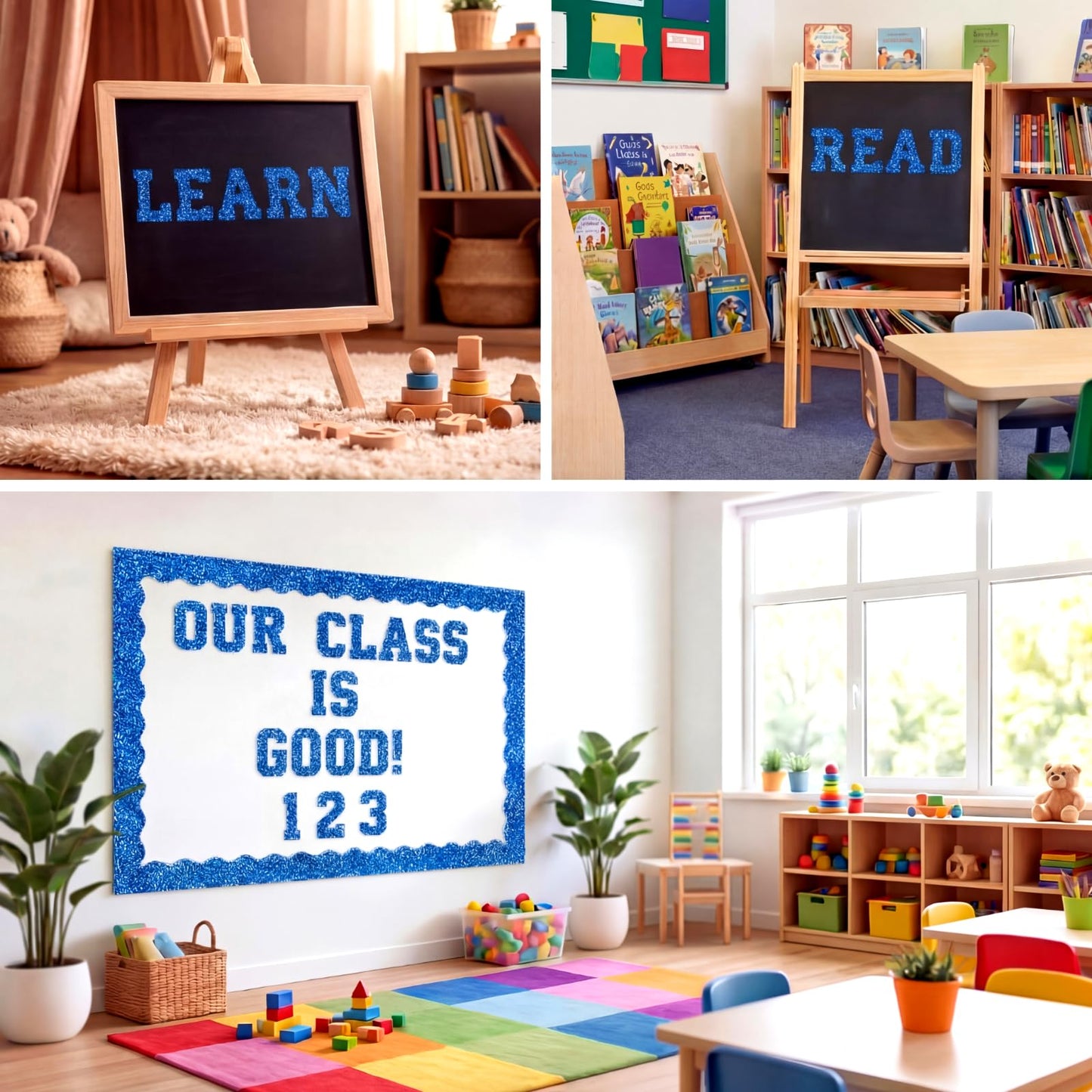 FunooFuno Blue 175 Pcs Graduation Photo Display Board Sticker Glitter Border Trim Alphabet Letter Number for 2026 Grad Party Trifold Poster Photo Display Event Displays Bulletin Board