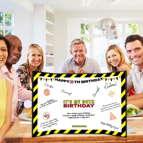 Roetyce 50th Birthday Decorations Men Women, Caution It's My 50th Birthday Guest Book Signature Board Jumbo Card, 50 Years Old Gift for Mom Dad, Funny 50 Years Old Party Supplies