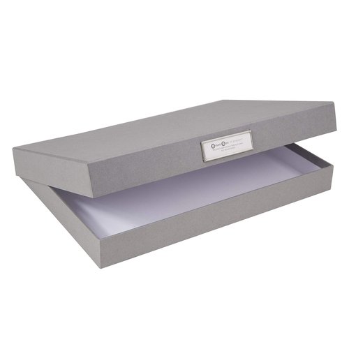 Bigso Box of Sweden Sven Fiberboard Classic Hinged Document Box - File Organizer for Important Paperwork - Document Storage Box with Hinged Lid & Metal Label Window - 1.8 in x 13.2 in x 9.3 in - Grey