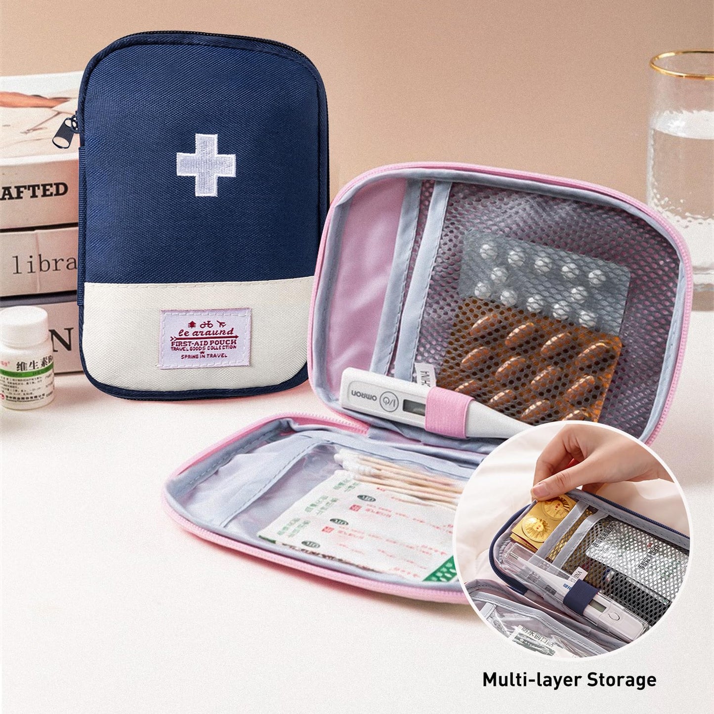HSOOVZN Medication Organizer Storage Bag,Large Capacity Portable Pill Bottle Organizer with Hand, Empty First Aid Kit for Home and Travel