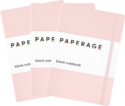 Paperage Lined Journal Notebook - Medium Blush Hardcover, 160 Pages, 100 GSM Thick Paper | 5.6 in x 8 in