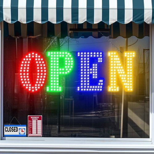 Open Sign Led 30'' x 10" with Hanging Installation,Ultra Bright Large Open Closed Signs Light Up Sign for Bar Store Restaurant Office Hotel Salon Red&Green&Blue&Yellow