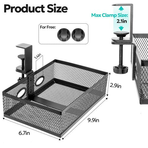 Pulchrum Under Desk Storage Organizer, Clamp-on Swivel Alloy Steel Drawer Hidden Desktop Drawer Basket, Desk Mount Tray Easy to Install/Firmly Clamped/High capacity/Suitable for Multiple Scenes