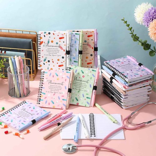 Sayglossy 48 Pcs Pharmacy Appreciation Gifts Christmas Pharmacy Technician Gifts Sets Pharmacist Spiral Notebooks with Appreciation Pens for Medical Assistants Students