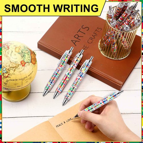 Janlaugh 200 Pcs International Flag Pens World Ballpoint Retractable Country Flags Pens Bulk Multicultural Party Favors Decoration Gift for Christmas School Sports Events Home Office Supplies