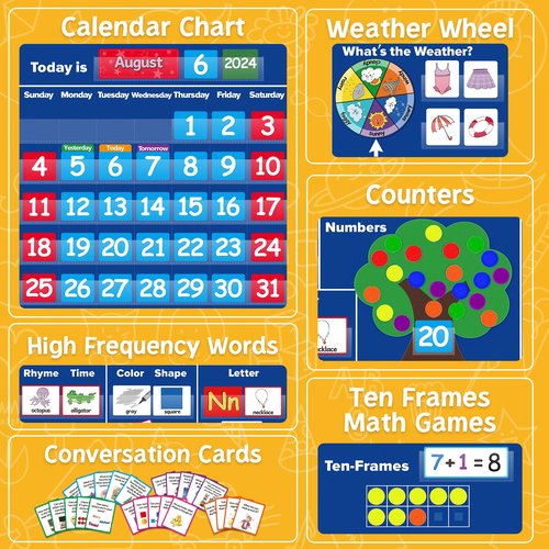 Skillify Circle Time Learning Center Pocket Chart Classroom Calendar for Kids, Weather Chart Counting Alphabet Ten Frame Color, Kindergarten Preschool Classroom Must Haves Pre K Learning Activities