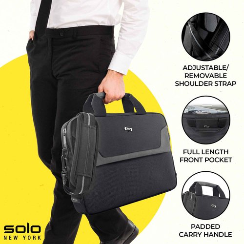 Solo New York Briefcase - Laptop Carrying Bag for Women & Men, Brief for Travel & Work, Full Length Front Pocket, Adjustable Shoulder Strap, Fits 16" Computer - Flatiron Slim, Black