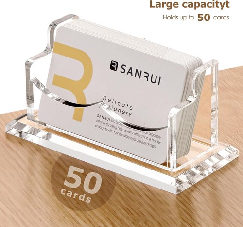 SANRUI Clear Acrylic Business Card Holder - Desk Organizer with 60 Card Capacity | 1 Tier Display Stand