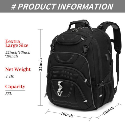 Boniyee Travel Backpack 17.3 Inch, Business Anti-Theft Laptop Bag with USB Charging Port, Waterproof