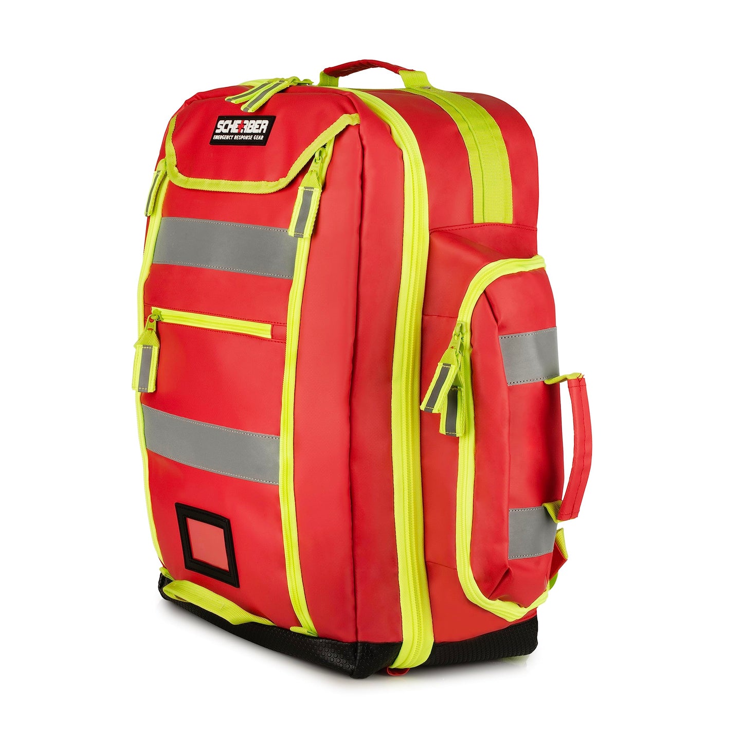 Scherber Fully-Stocked Premium First Responder Backpack | EMT/EMS Medic Trauma & Oxygen Medical Professional Kit | Bag w/ 4 Color-Coded Removable Pouches, O2 Storage, & 250+ First Aid Supplies - Red
