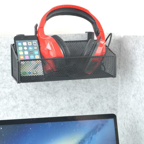 JDYOOMI Hanging Floating Shelves - Metal Mesh Cubicle Storage Organizer with 5 Plastic Hangers (Black)