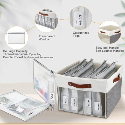 Large Board Game Storage with 6pcs Double-Layer B4 Zipper Bags, Board Game Organizer with Clear Window and DIY Label,Game Storage Containers for Office Supplies,Puzzles,Building Blocks,Craft Product