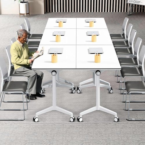 Conference Table 4-Pcs Conference Room Table 2-10 People Folding Conference Table with Wheels Modern Conference Room Foldable Mobile Flip Top Table White Training Room