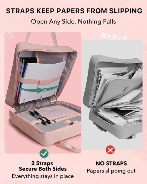Upgraded 3 Rings Zipper Binder Organizer 3 Inch Zippered Binders with Strap Large Zip Up Portfolio Folder Bag with 9 Pockets Laptop Compartment for Office Travel, Pink