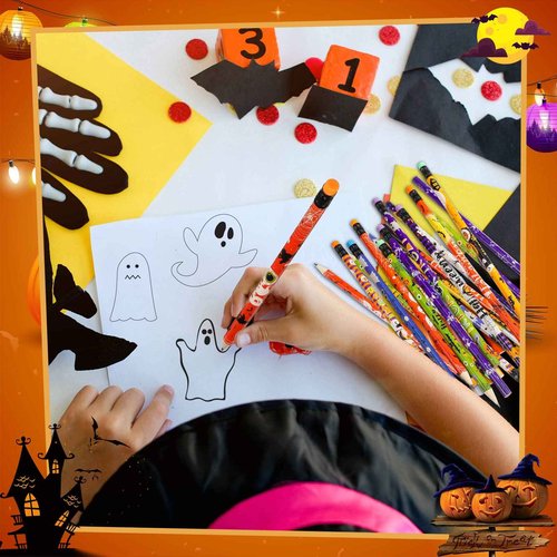 Pajean 540 Pcs Halloween Pencils Bulk Pumpkin Ghost Wooden Pencils with Eraser Trick or Treat Pen Class Reward Gift for Halloween Supplies Favors