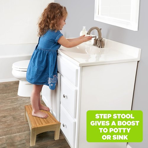 Growing Up Green Bamboo Kids Step Stool - Non-Slip Potty Training Aid for Bathroom & Kitchen
