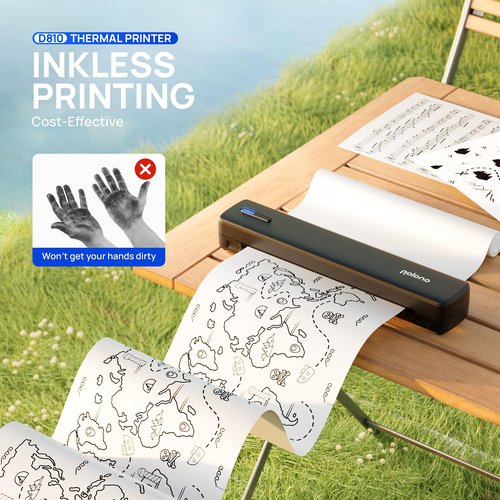 POLONO Portable Printer, D810 Inkless Bluetooth Thermal Printer Wireless for Travel, Compatible with iOS, Android, Laptop, Supports 8.5"x11" US Letter for Office, Car, Home, Black