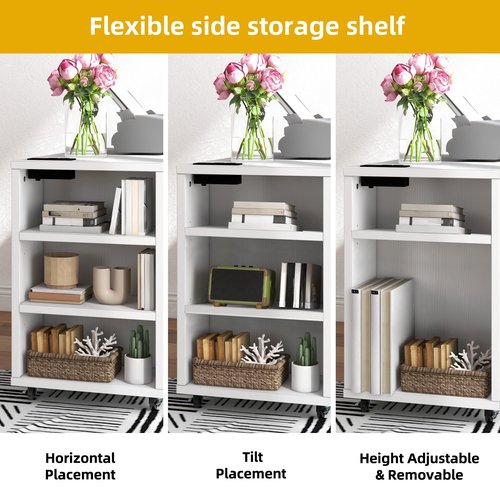 DWVO File Cabinet with Charging Station, 3 Drawer Mobile Office Furniture, Lateral Filing Cabinet with Lock, Printer Stand with Open Storage Shelf for Home Office, White