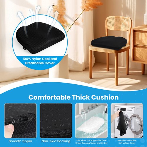 AIHOMED Office Chair Cushion - Breathable Pressure Relief Seat Cushion with Hours Sitting on Gaming/Car/Wheelchair, Extra-Dense Air Fiber for Orthopedic Coccyx, Sciatica & Hip Support (Black)
