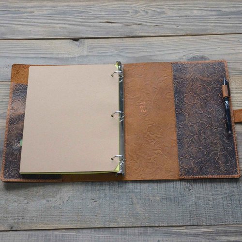 JJNUSA Leather A4 3 Ring 8.5" x 11" Binder Organizer Holder Writing Portfolio Multi Document Case with Removable Binder