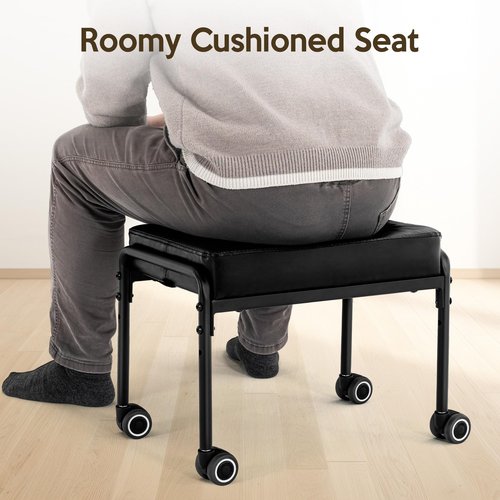 WUDOYO Low Stool with Rubber Wheels Wide Seat for Adult Adjustable Height for Kids