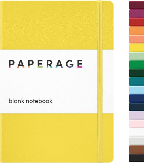PAPERAGE Blank Journal Notebook - Medium Yellow Hardcover | 160 Pages, 100 GSM Thick Paper for Work & School