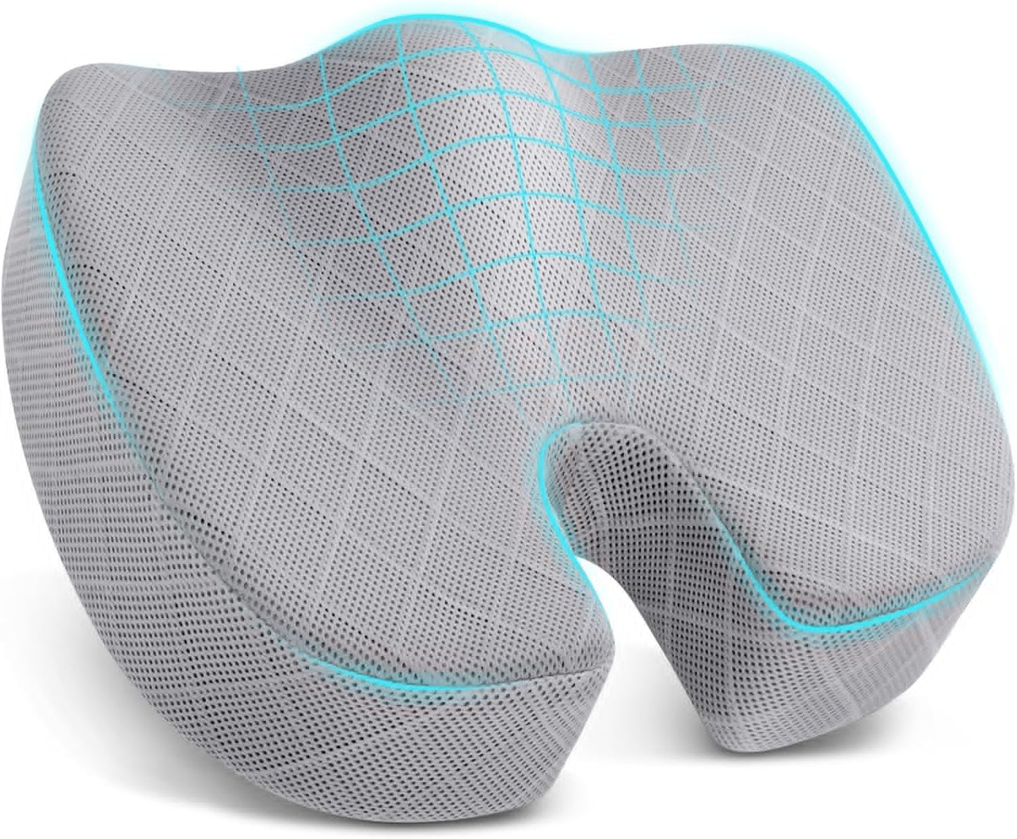 TushGuard Memory Foam Seat Cushion - Non-Slip Tailbone Pain Relief Pad for Office & Car | Light Grey, XX-Large