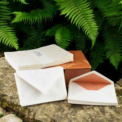 Kathmandu Valley Co. Vintage Stationery Gift Box Set with 50 Handmade A5 Deckle-edge Lokta Paper Sheets and 30 Envelopes (Rustic Fern)
