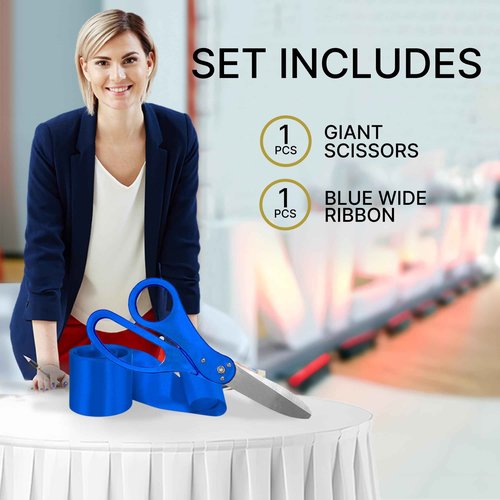 Blue Ribbon Cutting Ceremony Kit — 20 Inch Giant Scissors Prop Blue Large Shears for Cutting Grand Opening Ribbon and Shears for Ceremonies & Special Events