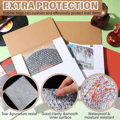 Janlaugh Vinyl Record Mailers - 10 Sets of Easy Fold Shipping Boxes with Fragile Stickers | 12.6 x 12.6 x 1 Inches