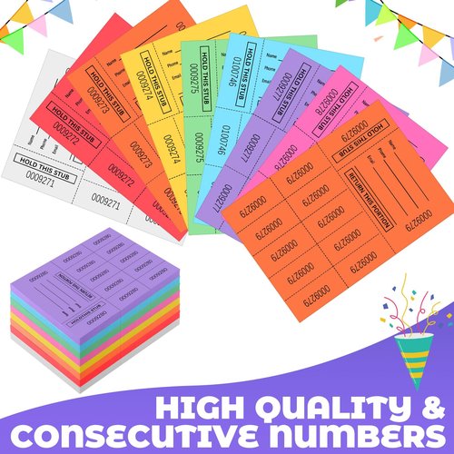 Kosiz 300 Sheets Raffle Tickets Sheets Hold This Stub Chinese Auction Basket Raffle Tickets for Silent Events Fundraiser(10 Bid,Bright Color)