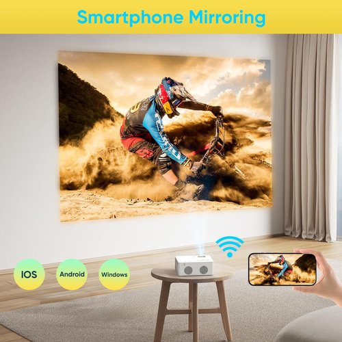 [2025 Built-in-Apps] PURSHE Smart Mini Projector with WIFI and Bluetooth, Full HD 1080P 4K Supported Portable Outdoor Movie Projector with Zoom, Home Cinema for Game/Phone/HDMI Devices (APP Version)